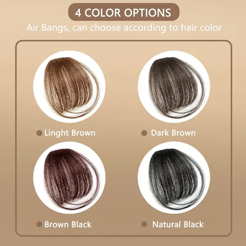 Vista 3 de 2 piezas de flequillo con clip de cabello humano real, flequillo falso con clip para el cabello para mujeres, flequillo tenue curvado con postizos