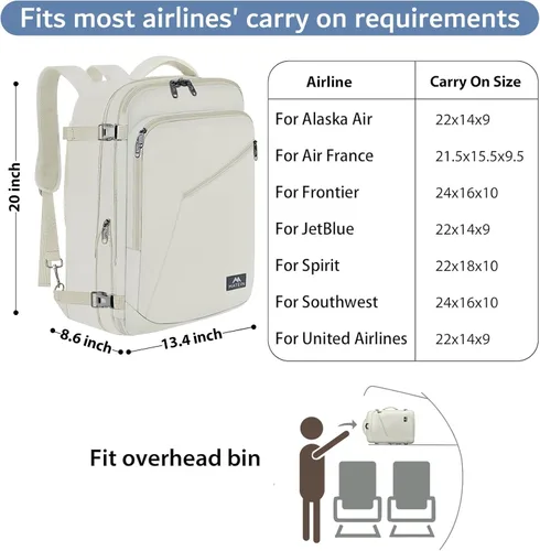 Vista 142 de MATEIN - Mochila de viaje extragrande de 10.56 galones, mochila de viaje ampliable apta para aerolíneas, para viajeros de fin de semana, hombres