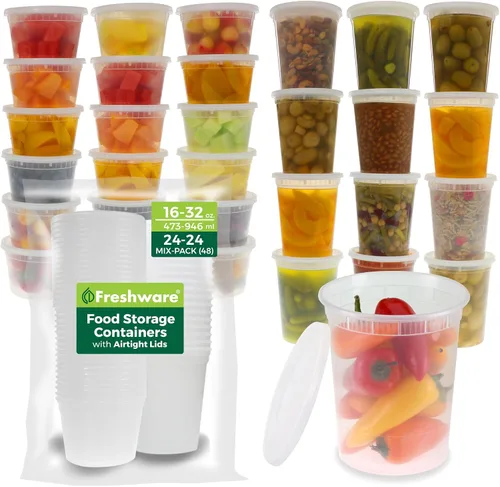 Vista 11 de Freshware Contenedores de almacenamiento de alimentos con tapas [8/16/32 oz x 20 cada uno, 60 juegos] recipientes para delicatessen, aptos