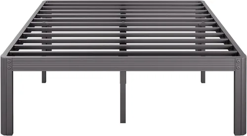 Vista 14 de Marco de cama de plataforma de metal doble de 14 pulgadas con Resistente, no necesita somier, sin ruido, fácil montaje, estilo contemporáneo, negro