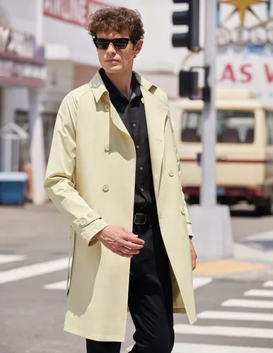 Vista 2 de COOFANDY Gabardina ajustada para hombre, con doble botonadura y cuello de solapa con cinturón