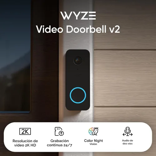 Vista 2 de WYZE Cámara de timbre con cable v2 (se requiere cableado de timbre existente), timbre de video de seguridad 2K, visión nocturna a color, audio de 2