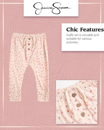 Vista 6 de Jessica Simpson Conjunto de pantalones para niña 2 piezas blusa y pantalones con volantes Ropa de juego para recién nacidos y bebés (0-24 meses)