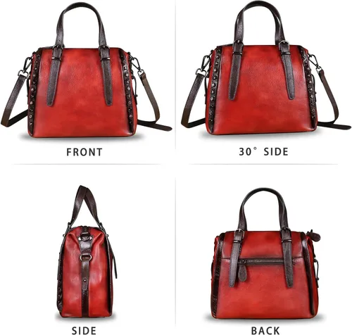 Vista 5 de Bolsos de cuero genuino para mujer, con asa superior, bolso bandolera vintage