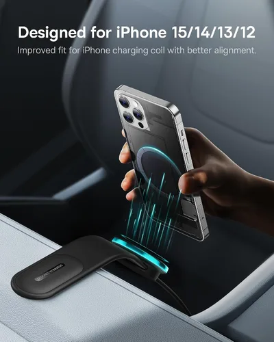 Vista 6 de Baseus Magsafe - Cargador de coche inalámbrico de 15 W, soporte magnético para salpicadero de coche para iPhone 15, 14, 13, 12 Pro Plus Max