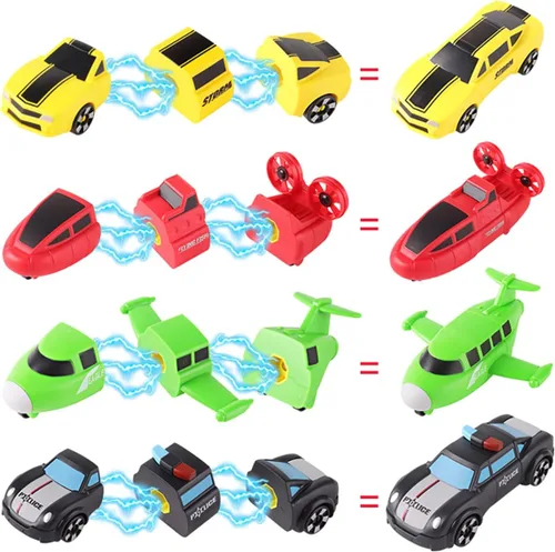 Vista 6 de QUERCITRON - Juego de vehículos magnéticos 5 en 1, juguete que se transforma en robot, kit de figuras de acción de construcción con piezas