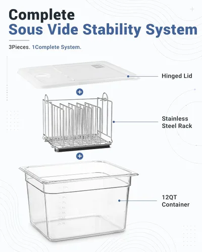 Vista 2 de EVERIE Contenedor Sous Vide de 12 cuartos de galón con tapa de bisagra y rejilla Sous Vide compatible con Breville Joule