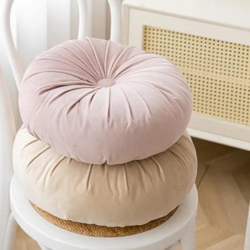 Vista 5 de MOJUN Almohada redonda de terciopelo de color sólido, almohada de piso de calabaza, decoración del hogar, cojín redondo plisado para sofá, silla