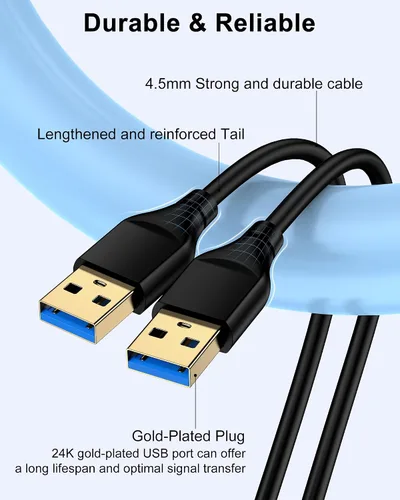 Vista 4 de Cable USB a USB de 6 pies, macho a macho, cable USB A a USB A para discos duros WD, PC, Mac, laptop, PS4, Xbox, USB 2.0 tipo A, impresora, cable