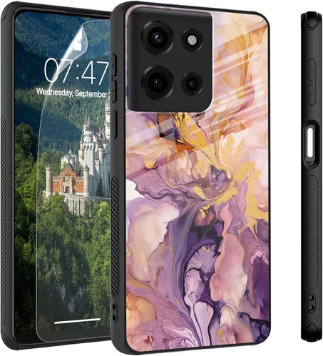Vista 23 de Funda para Motorola Moto Edge 2022, cubierta trasera de vidrio templado con protector de pantalla, protección a prueba de golpes para Motorola Moto