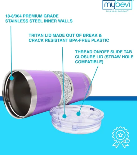 Vista 4 de MyBevi Vaso aislado Hollywood – Vaso de viaje de acero inoxidable de 20 onzas con tapa resistente a fugas Sin BPA, reutilizable, se adapta a