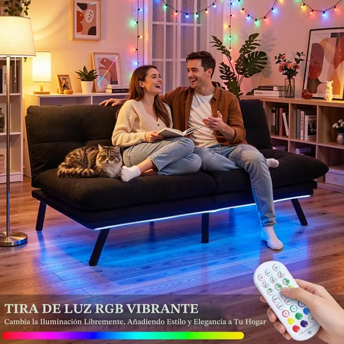 Vista 4 de YITAHOME Convertible Futon Sofa Bed,70" Folding Futon Couch w/Led Lights