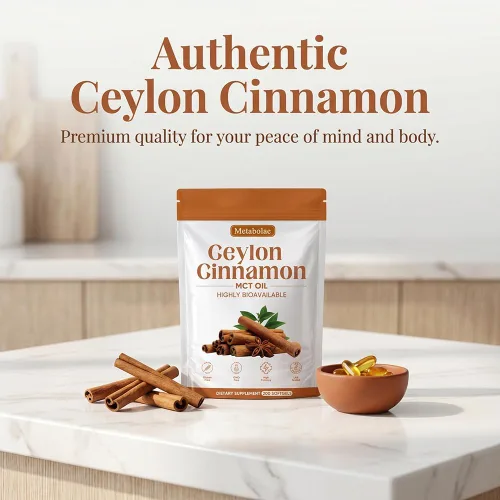 Vista 4 de Metabolae Cápsulas blandas de canela de Ceilán con aceite MCT, extracto de hierbas altamente biodisponible, sin OMG, sin gluten, 300 cápsulas