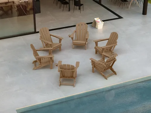 Vista 13 de Ciokea Silla Adirondack plegable con textura de madera, silla Adirondack para patio, resistente a la intemperie, silla de plástico para hoguera