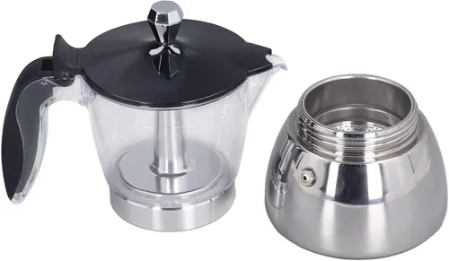 Vista 4 de Omabeta Cafetera para estufa, cafetera de 6 tazas de acero inoxidable con cuerpo visible transparente, para café cubano, capuchino latte