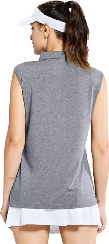 Vista 5 de MIER Polo de golf sin mangas para mujer, con cuello de tenis, secado rápido, UPF 50+