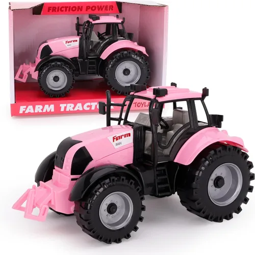 Vista 8 de Toyland Tractor agrícola accionado por fricción con sombrero de apertura, disponible en rosa, azul, rojo y verde (azul)