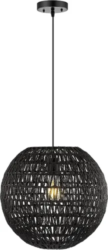 Vista 10 de JONATHAN Y Lámpara colgante LED tejida bohemia moderna de 16 pulgadas, color gris/negro, lámpara de techo colgante ajustable para isla de cocina