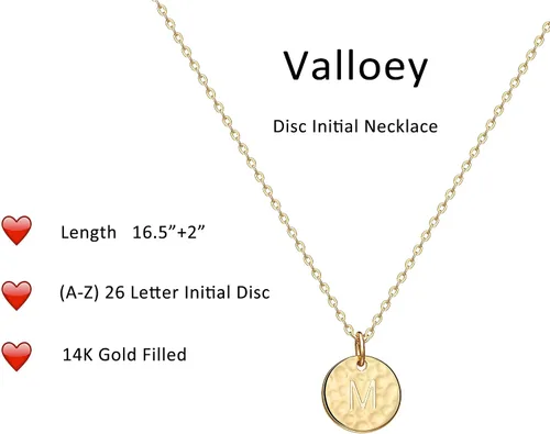 Vista 2 de Valloey Rover Gold Initial Pendant Necklace 14K Gold Plated Disc Double Side Engraved 165 Adjustable Dainty Personalized Alphabet Letter Pendant