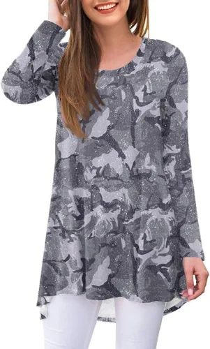 Vista 89 de AWULIFFAN Blusa tipo túnica holgada de manga larga con cuello redondo para mujer