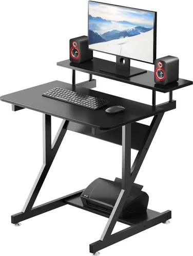 Vista 9 de Dripex Escritorio de computadora para espacios pequeños, escritorio pequeño de 27.5 pulgadas, escritorio compacto de 3 niveles con estante