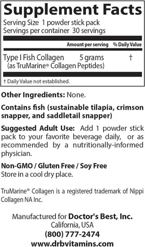 Vista 6 de Doctor's Best Suplemento de colágeno de pescado – Polvo de péptido de colágeno marino para mujeres y hombres, 0.17 oz por porción, soporta la piel