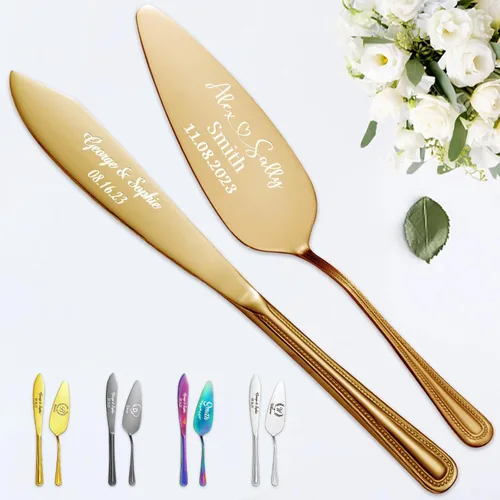 Vista 11 de STREADVE Juego de corte de pastel personalizado para boda, juego de cuchillos y servidores grabados, juego de corte personalizado, regalo para Negro
