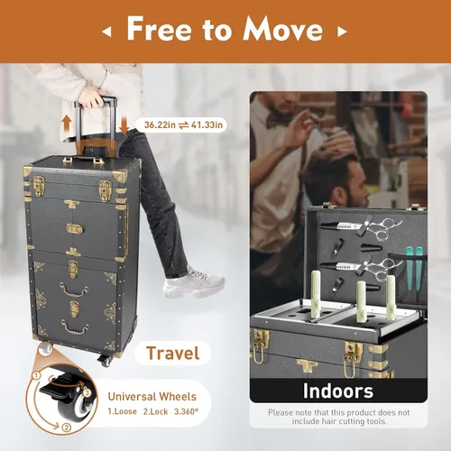 Vista 5 de Estuche de maquillaje rodante, carrito de salón de belleza con ruedas de doble bloqueo, carrito de almacenamiento con bolsa de tijera, organizador