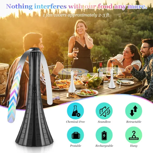 Vista 2 de Ventiladores antimoscas Adawook para mesas recargables, ventilador de moscas para mantener alejadas las moscas con cuchillas suaves, ventiladores