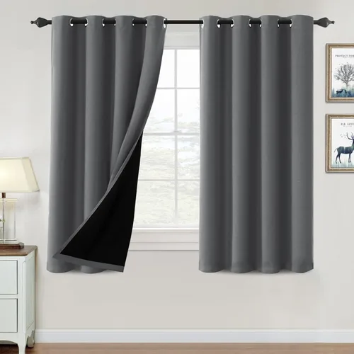 Vista 42 de H.VERSAILTEX Cortinas 100% de opacidad para dormitorio, con aislamiento térmico, cortinas opacas de 63 pulgadas de largo, cortinas de bloqueo