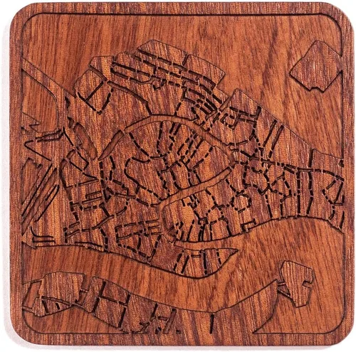 Vista 36 de Posavasos Amsterdam Map by O3 Design Studio, 1 pieza, posavasos de madera Sapele con mapa de la ciudad, hecho a mano, varias ciudades opcionales