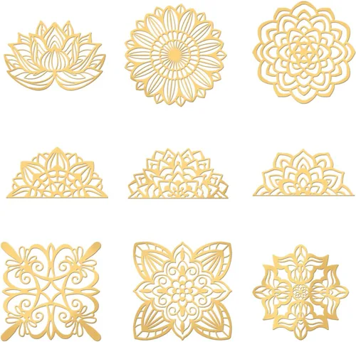 Vista 12 de OLYCRAFT 9 Piezas de Pegatinas de Orgonita, Pegatina de Mariposa, Hoja de Flor, Pegatinas Decorativas Autoadhesivas, Pegatinas de Metal Dorado