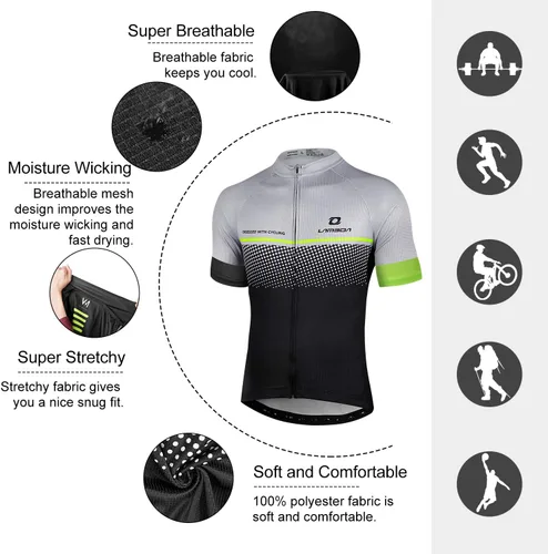 Vista 7 de Camiseta de ciclismo para hombre, ajustada, transpirable, de secado rápido, de alta elasticidad, camiseta de ciclismo