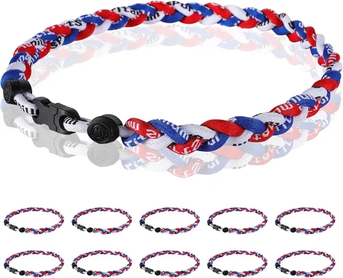 Vista 8 de Paquete de 12 Collares de Béisbol de 18 Pulgadas, Regalo de Equipo para Fanáticos de Béisbol, Diseño de Cuerda Tornado de Titanio Triple Trenzado