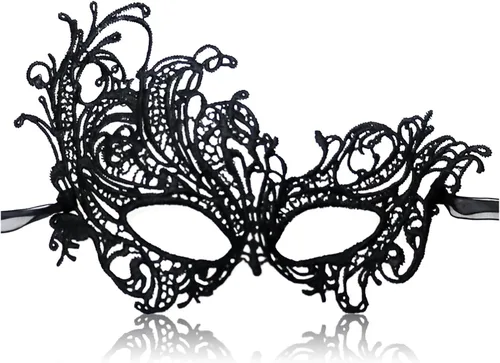 Vista 2 de Máscara de encaje para mujer, máscaras venecianas para fiesta de máscaras, fiesta de disfraces, Halloween, carnaval, apta para adultos, suave y negro