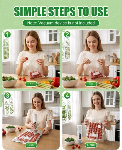 Vista 8 de RIWUSI 30 bolsas selladoras al vacío reutilizables para alimentos con válvula de aire y 10 clips de sellado, pequeñas (8.2 x 8.7 pulgadas), bolsas