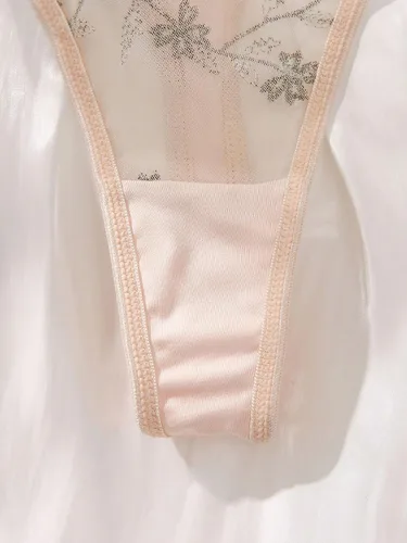 Vista 5 de SOLY HUX Conjunto de lencería de malla con bordado floral para mujer, brasier y braga