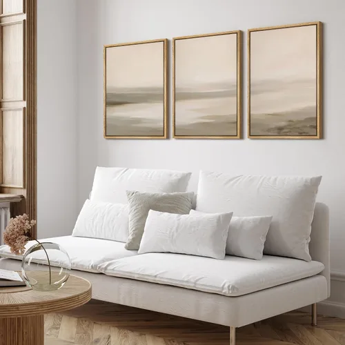 Vista 158 de SIGNFORD - Set de obras de arte en lienzo enmarcado para pared, ilustraciones abstractas de neblina del desierto en tonos neutros beige y marrón
