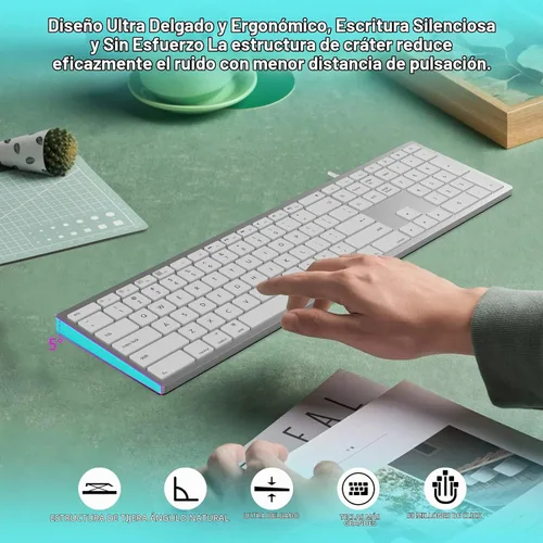 Vista 2 de Teclado con cable para Mac, teclado compatible con Apple, tamaño completo, 20 teclas de acceso directo multimedia, USB A/USB C, para Apple Mac