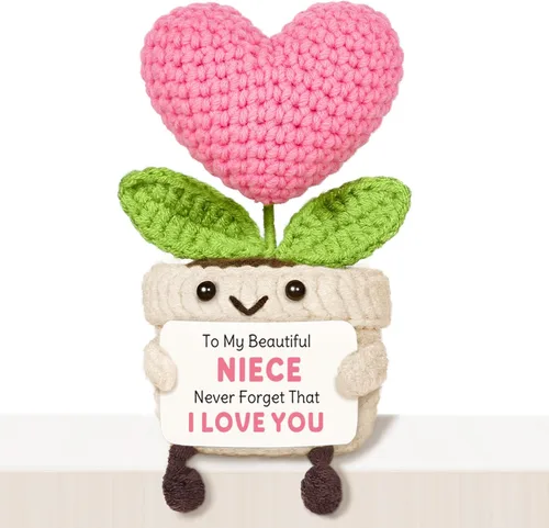 Vista 10 de Regalos de cumpleaños número 16 para niñas, flor de corazón rosa de ganchillo hecha a mano, regalos de dulces 16 para niñas, decoraciones