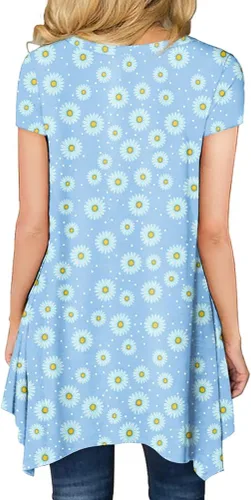 Vista 3 de BISHUIGE - Blusón de verano para mujer, de manga corta, con dobladillo irregular, holgada