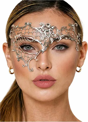 Vista 10 de Antifaz de lujo, máscara veneciana del Fantasma de la Ópera, para mujer. Vintage Clear Sl