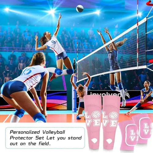 Vista 5 de Ramede Rodilleras de voleibol y mangas para brazos de voleibol con almohadilla de protección, manga para antebrazo, codo con orificio