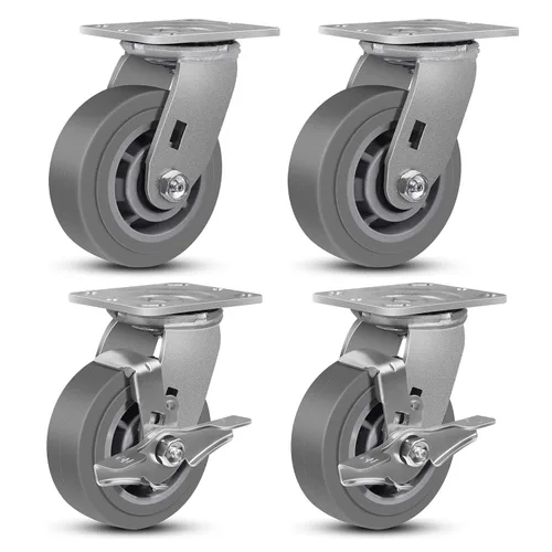 Vista 11 de Ruedas giratorias resistentes de 4 pulgadas, rueda de goma industrial, ruedas giratorias con freno, paquete de 1 con capacidad de hasta 600 libras