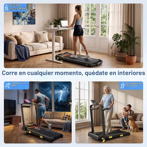 Vista 4 de YPOO 16% Walking Pad Incline, Treadmills for Home, Handle Bar, Foldable Negro con amarillo