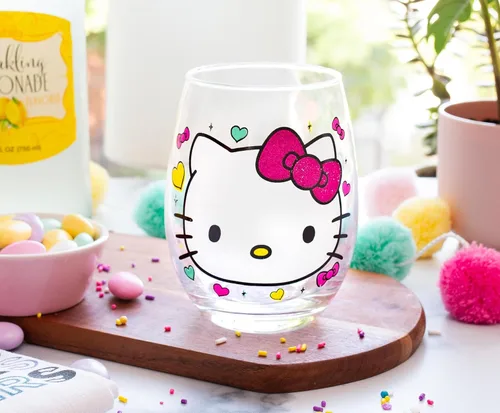 Vista 3 de Silver Buffalo Sanrio Hello Kitty You Had Me At Hello Glitter - Vaso de vino sin tallo para cócteles, capacidad para 20 onzas Hello Kitty Me Tuviste