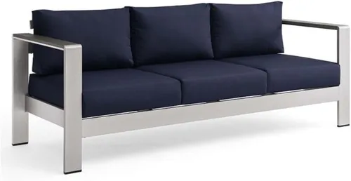 Vista 20 de Modway Sofá de aluminio y tela para patio al aire libre Shore en plata/gris