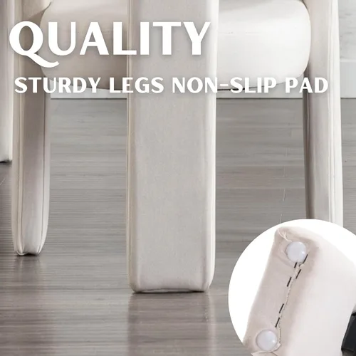 Vista 6 de RIVOVA Silla de comedor moderna de barril, silla lateral acolchada en lino con brazos cómoda para tocador, silla para comedor, sala de estar