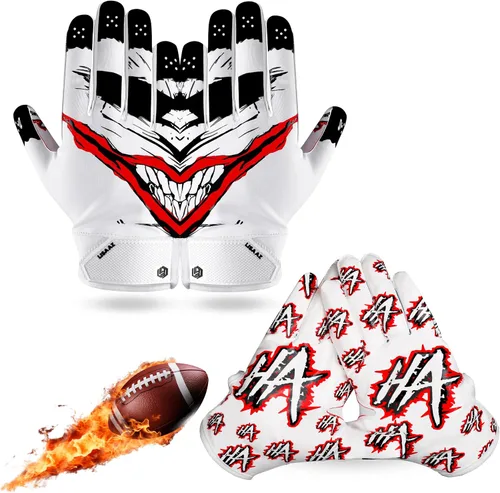 Vista 3 de Guantes de fútbol americano con agarre pegajoso, guantes de fútbol americano juvenil Receptor duradero para jóvenes y adultos, equipo pegajoso