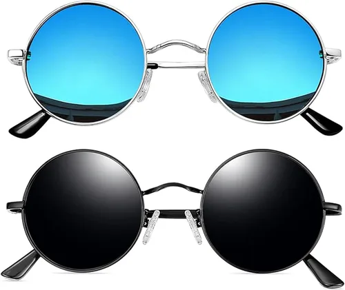 Vista 42 de Joopin Gafas de sol redondas pequeñas Hippie Circle Teashades Traje de protección UV Todo negro